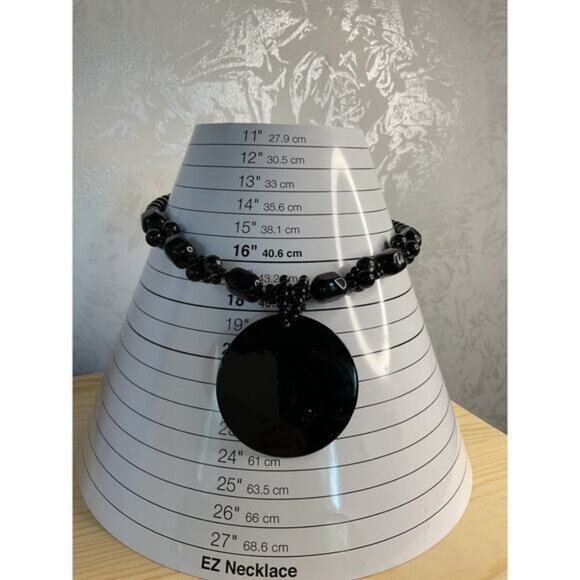 Round Black Cluster Beads Round Metal Pendant - Picture 4 of 4